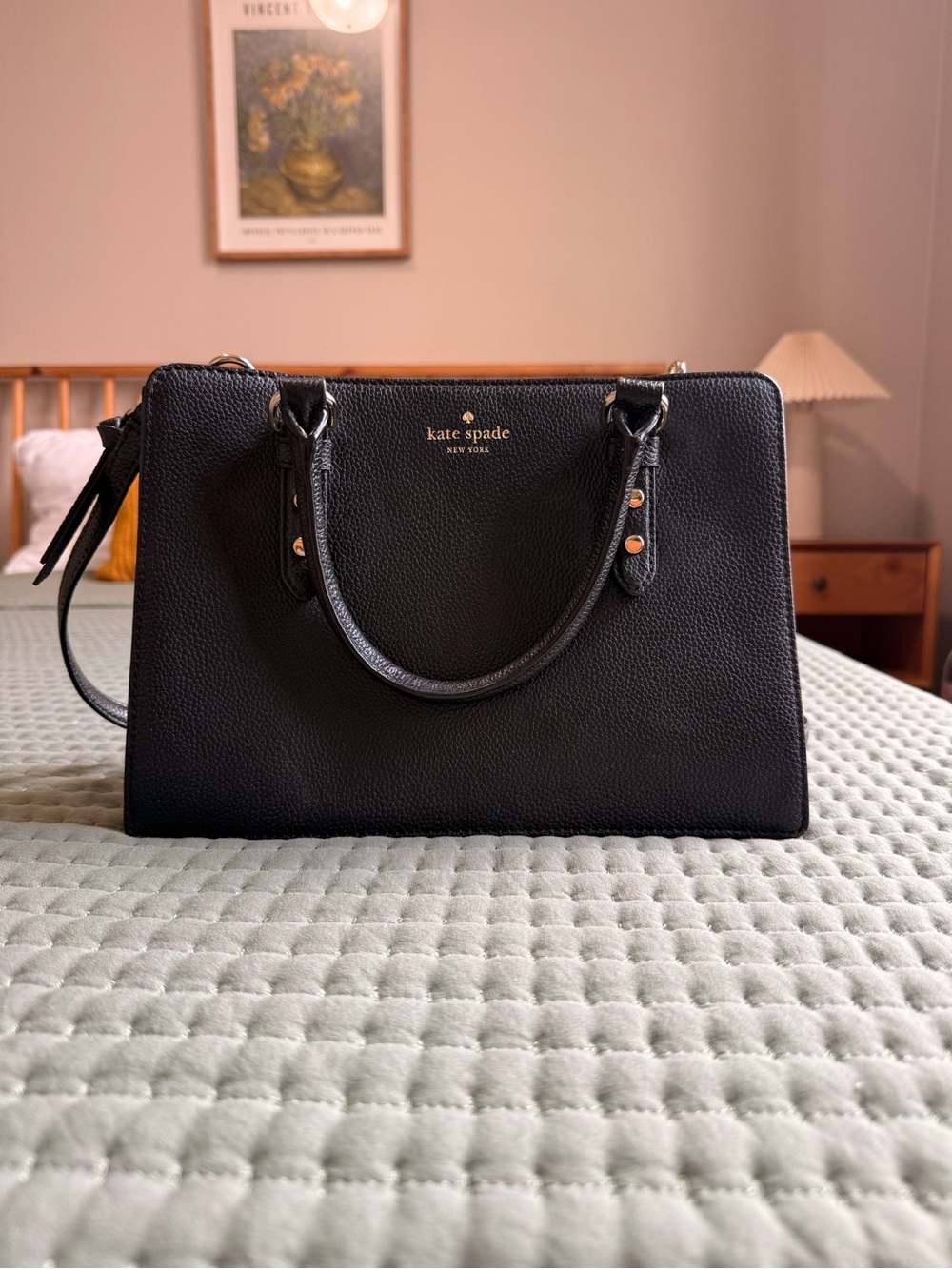 Kate Spade Genuine Black Leather Medium Crossbody Bag Removable Strap
